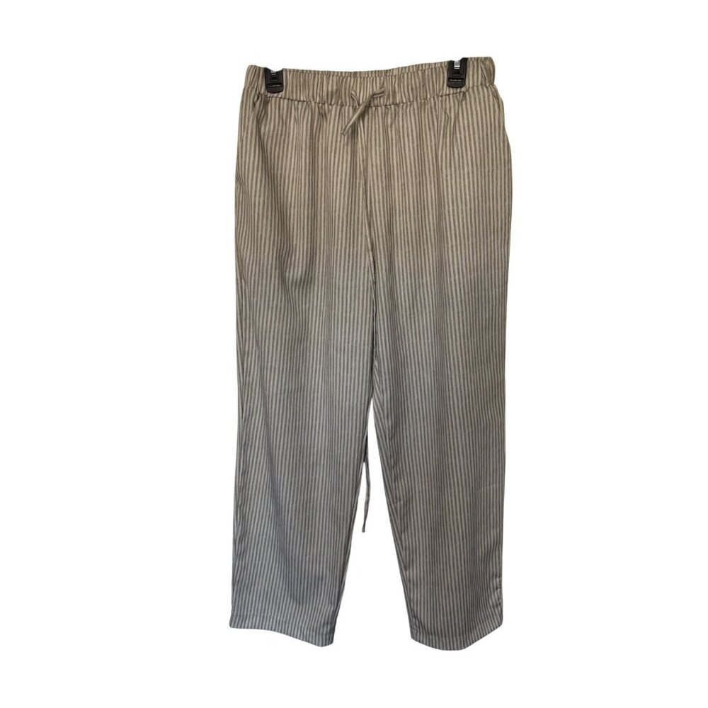 Unbranded Drawstring Pants Tan Green Stripe Polyester Womans XL